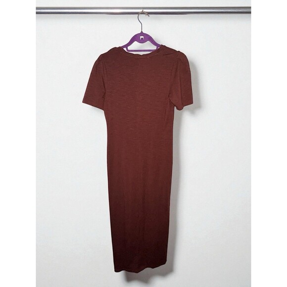 Lilla P Brown Maxi Dress XS V-Neck Short Sleeve Soft Jersey Minimalist Chic - Picture 3 of 16